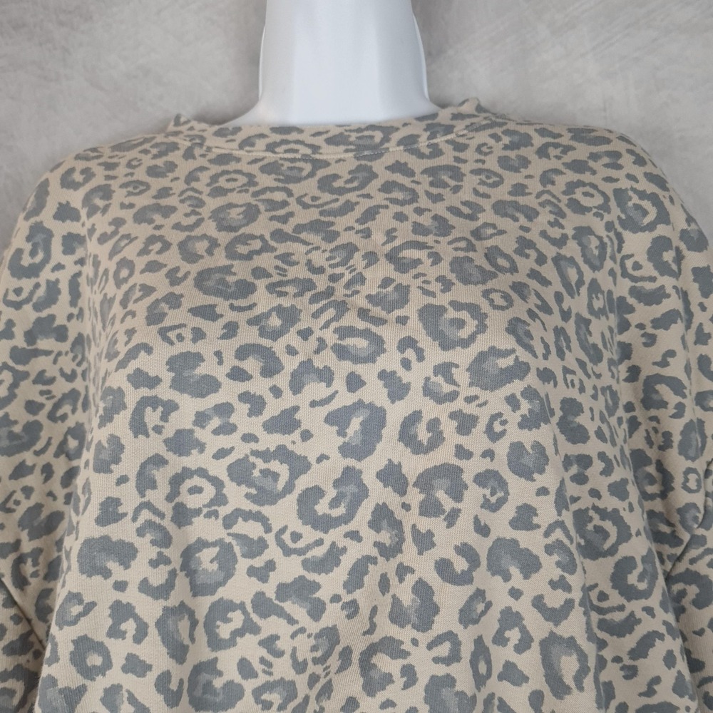 Zara Sweatshirt Womens Large Beige Leopard Print Washed Garment Knit Pullover